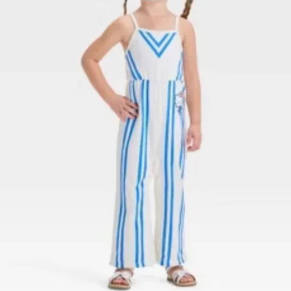 Hello Kitty Toddler Girl Wide Leg Romper Offwhite/blue